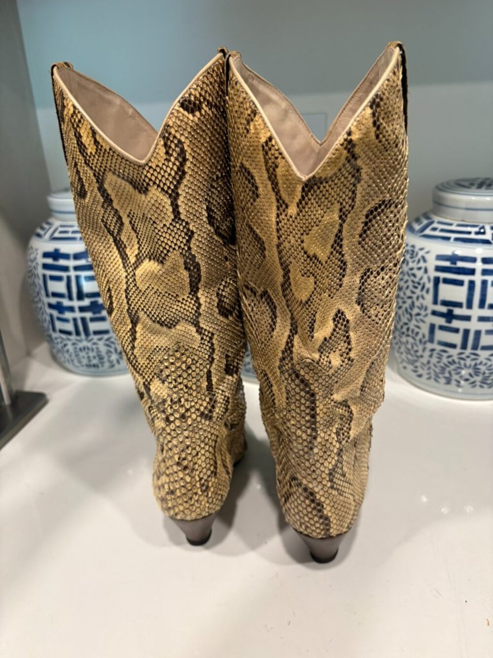 Vintage Italian Genuine Snakeskin Western Cowboy Boots Size 7 Made in Italy - Picture 6 of 11